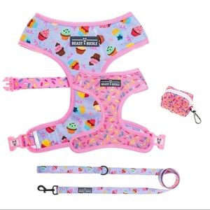 Beast & Buckle Dog Harness Set S-XL Cupcake/Sprinkle Pink